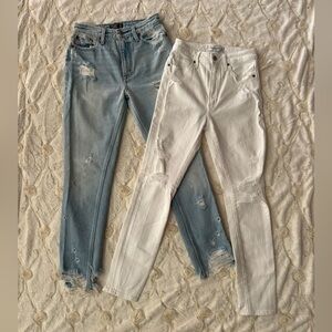LOT! Abercrombie & Fitch -TWO Distressed- White Skinny High Rise & Blue Mom Jean